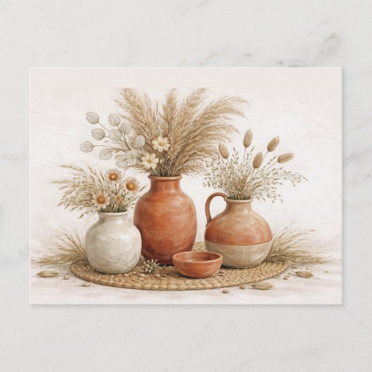 Neutral Boho Terracotta Vase Dried Botanical ポストカード (正面)