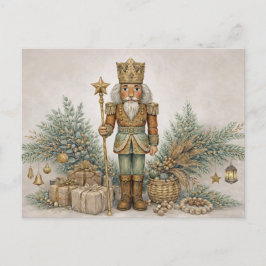 Neutral Boho Watercolor Christmas Nutcracker King シーズンポストカード