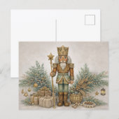 Neutral Boho Watercolor Christmas Nutcracker King シーズンポストカード (正面/裏面)