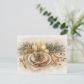 Neutral Boho Watercolor Christmas Table Setting シーズンポストカード (スタンド正面)