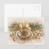 Neutral Boho Watercolor Christmas Table Setting シーズンポストカード (正面/裏面)