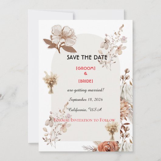 Neutral Boho Wedding Save The Date セーブザデート (正面)