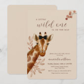 Neutral Boho Wilderness Safari Giraffe Baby Shower 招待状 (正面/裏面)