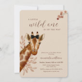 Neutral Boho Wilderness Safari Giraffe Baby Shower 招待状 (正面)