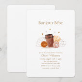 Neutral Bonjour Bébé Coffee Brunch Baby shower 招待状 (正面/裏面)
