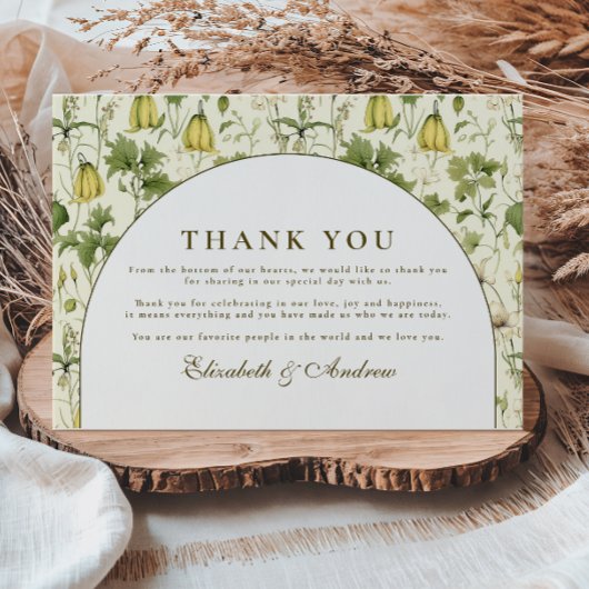 Neutral Botanical Arch Garden Wedding サンキューカード