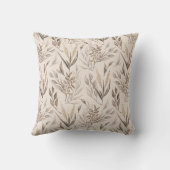 Neutral Botanical Leaves Pattern in Warm Beige  クッション (裏面)