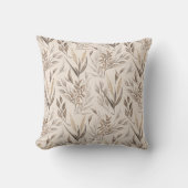 Neutral Botanical Leaves Pattern in Warm Beige  クッション (正面)