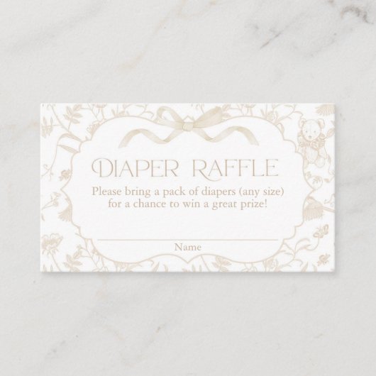 Neutral Bow Baby Shower Diaper Raffle エンクロージャーカード (正面)