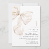 Neutral Bow Bow Baptism Invitation 招待状 (正面)