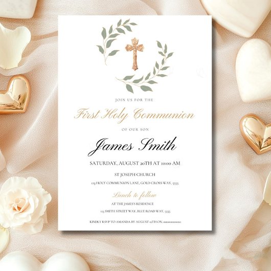 Neutral Boy Girl First Communion Invitation Editab 招待状