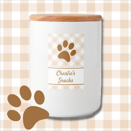 Neutral Brown Beige White Gingham Pattern Paw Name フードラベル