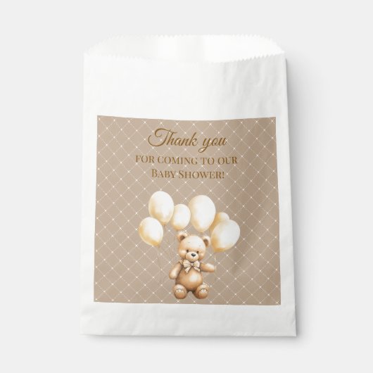 Neutral Brown Teddy Bear Baby Shower フェイバーバッグ (正面)
