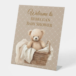 Neutral Brown Teddy Bear Baby Shower  台座サイン