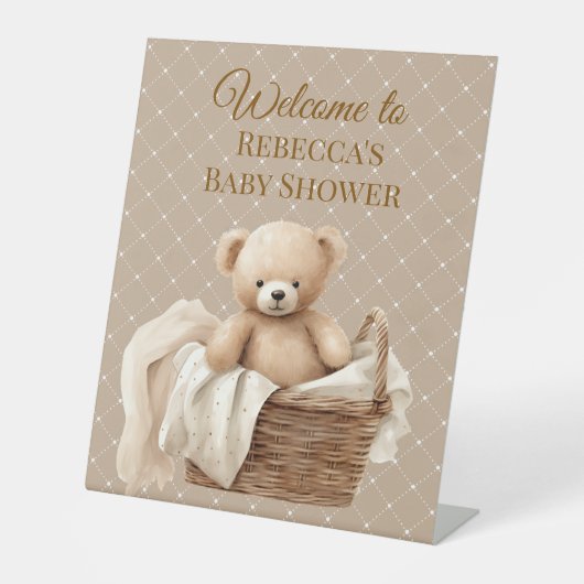 Neutral Brown Teddy Bear Baby Shower  台座サイン (正面)
