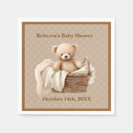 Neutral Brown Teddy Bear Baby Shower Paper Napkin スタンダードカクテルナプキン