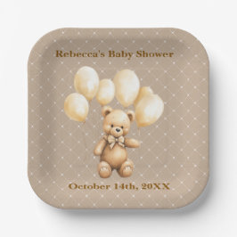 Neutral Brown Teddy Bear Baby Shower Paper Plate ペーパープレート