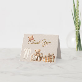 Neutral Brown Teddy Bear Baby Shower Thank You ノートカード