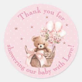 Neutral Brown Teddy Bear Baby Shower Thank You ラウンドシール