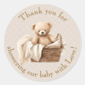 Neutral Brown Teddy Bear Baby Shower Thank You ラウンドシール (正面)