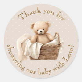 Neutral Brown Teddy Bear Baby Shower Thank You ラウンドシール