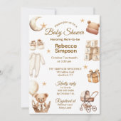 Neutral Brown Teddy Bear Clothes,Gifts-Baby Shower 招待状 (正面)