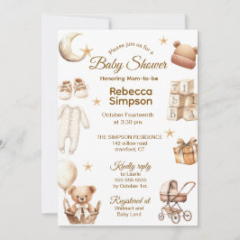Neutral Brown Teddy Bear Clothes,Gifts-Baby Shower 招待状