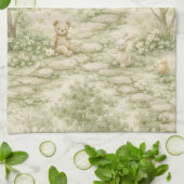 Neutral Bunny Bear Picnic Floral Garden (1) キッチンタオル (折り畳み)