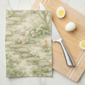 Neutral Bunny Bear Picnic Floral Garden (1) キッチンタオル (四つ折り)