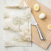 Neutral Bunny Bear Picnic Floral Garden (2) キッチンタオル (四つ折り)