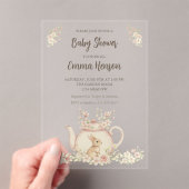 Neutral Bunny & Floral Teapot Baby Shower  アクリル招待状 (インサイチュ (ポータブル))