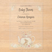 Neutral Bunny & Floral Teapot Baby Shower  アクリル招待状 (正面)