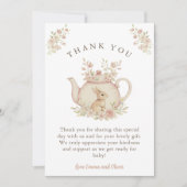 Neutral Bunny & Floral Teapot Baby Shower  サンキューカード (正面)