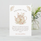Neutral Bunny & Floral Teapot Baby Shower  サンキューカード (スタンド正面)
