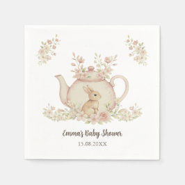 Neutral Bunny & Floral Teapot Baby Shower スタンダードカクテルナプキン
