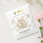 Neutral Bunny & Floral Teapot Baby Shower フェイバーバッグ (封をした状態)