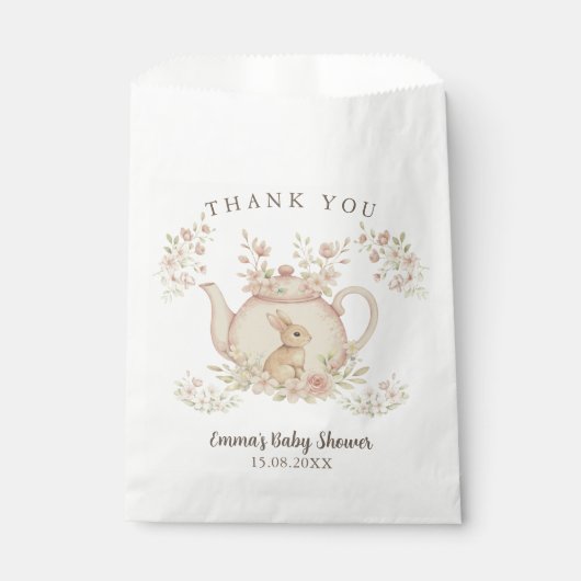 Neutral Bunny & Floral Teapot Baby Shower フェイバーバッグ (正面)
