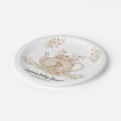 Neutral Bunny & Floral Teapot Baby Shower  ペーパープレート (アングル)