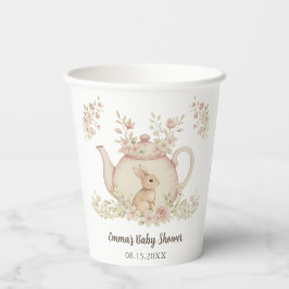 Neutral Bunny & Floral Teapot Baby Shower 紙コップ