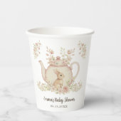 Neutral Bunny & Floral Teapot Baby Shower  紙コップ (正面)