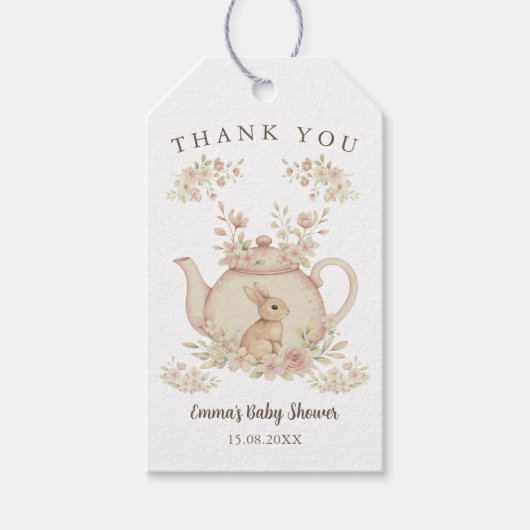 Neutral Bunny Tea Party Baby Shower Thank You  ギフトタグ (正面)