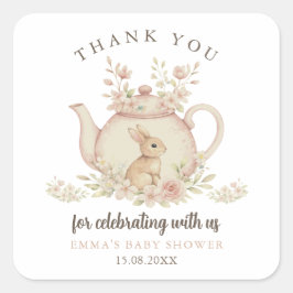 Neutral Bunny Tea Party Baby Shower Thank You スクエアシール