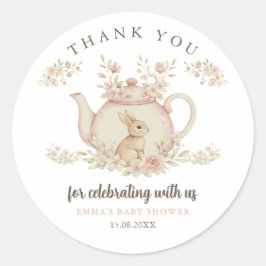 Neutral Bunny Tea Party Baby Shower Thank You ラウンドシール