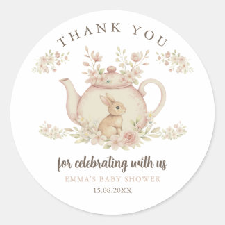 Neutral Bunny Tea Party Baby Shower Thank You  ラウンドシール