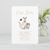 Neutral Café Bébé Cat Coffee  Baby shower 招待状 (スタンド正面)