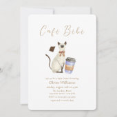 Neutral Café Bébé Cat Coffee  Baby shower 招待状 (正面)