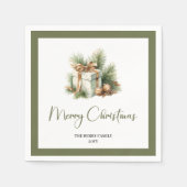 Neutral Christmas Gift Personalized Family Napkins スタンダードカクテルナプキン (正面)