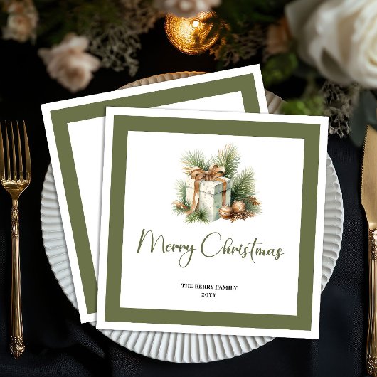 Neutral Christmas Gift Personalized Family Napkins スタンダードカクテルナプキン