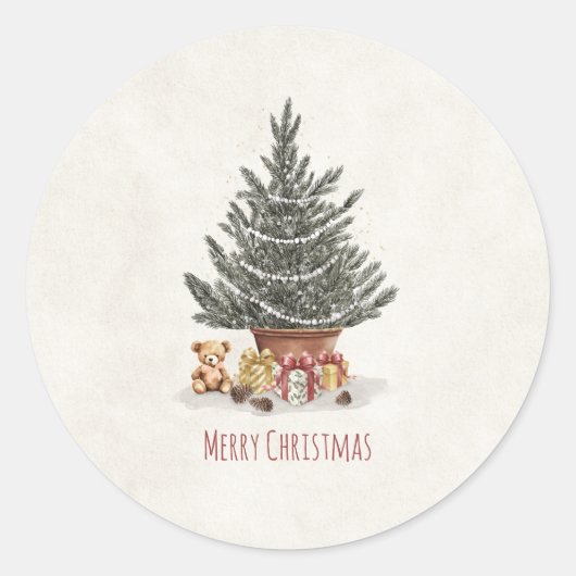Neutral Christmas Stickers with Christmas Tree  ラウンドシール (正面)