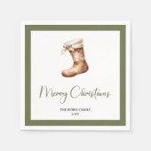 Neutral Christmas Tree Elegant Family Name Napkins スタンダードカクテルナプキン (正面)